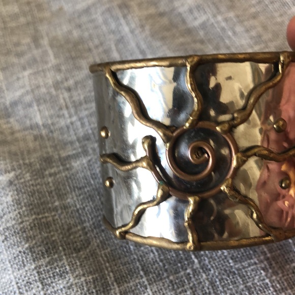 Textured silver bangle with sun detail - Picture 2 of 3